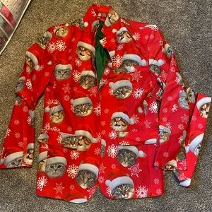 Ugly cat dress suit top and tie great for ugly Christmas sweater party